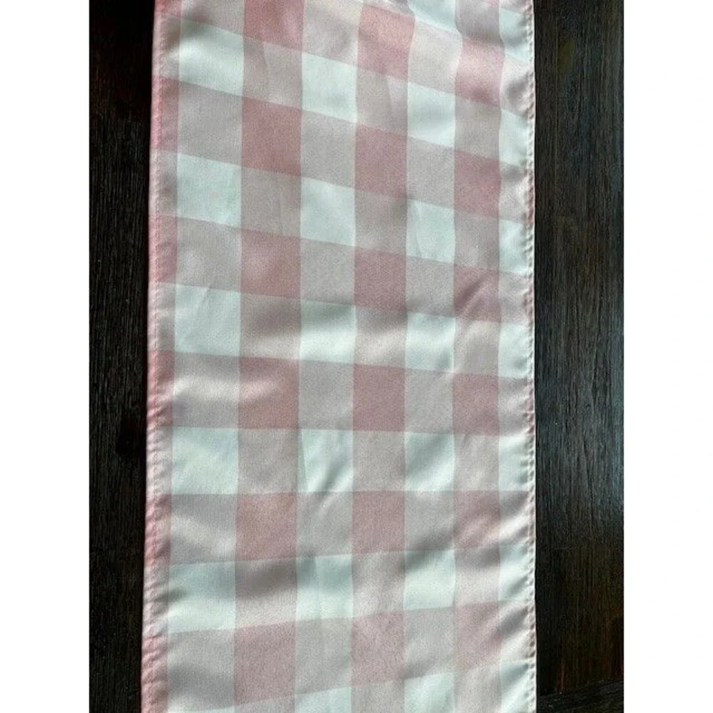Pink and White Buffalo Checked Gingham Waterproof Table Runner 14x108 Set of 3